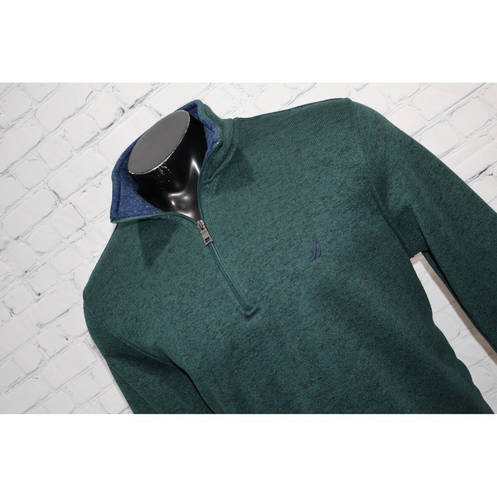 Nautica 1/4 Zip Pullover Mens XL Green Heathered Knit Logo Long Sleeve Golf